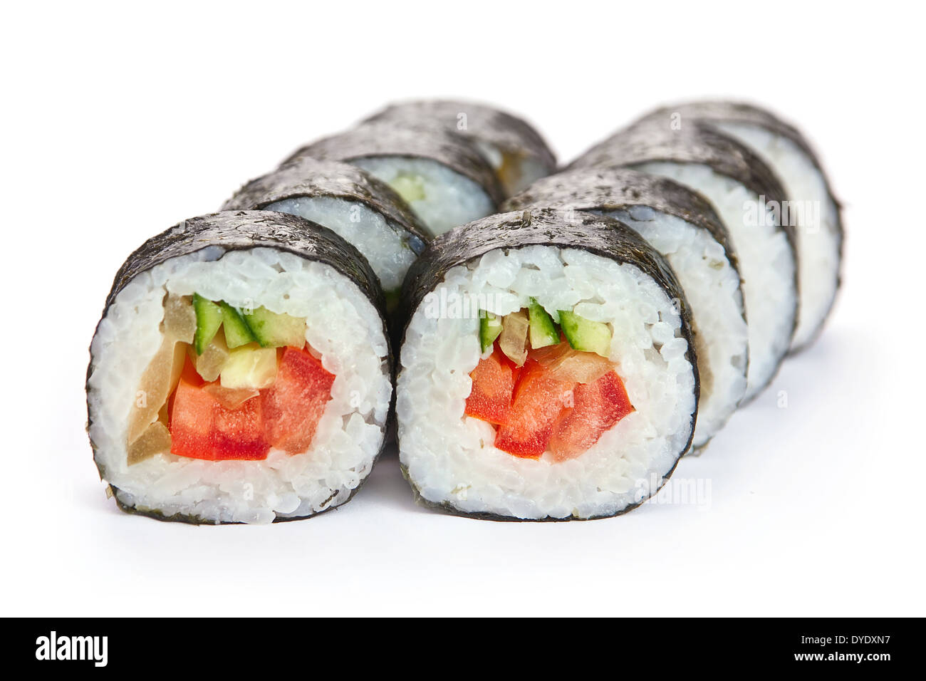 Japanese food roll with shadow on white Stock Photo