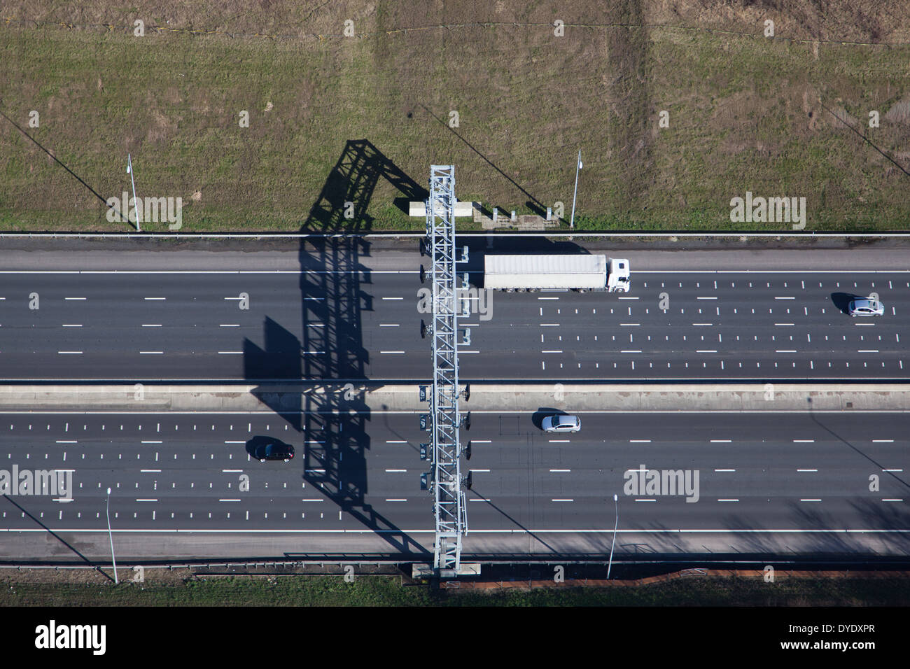 Speed camera gantry on the M25 motorway near London. Stock Photo