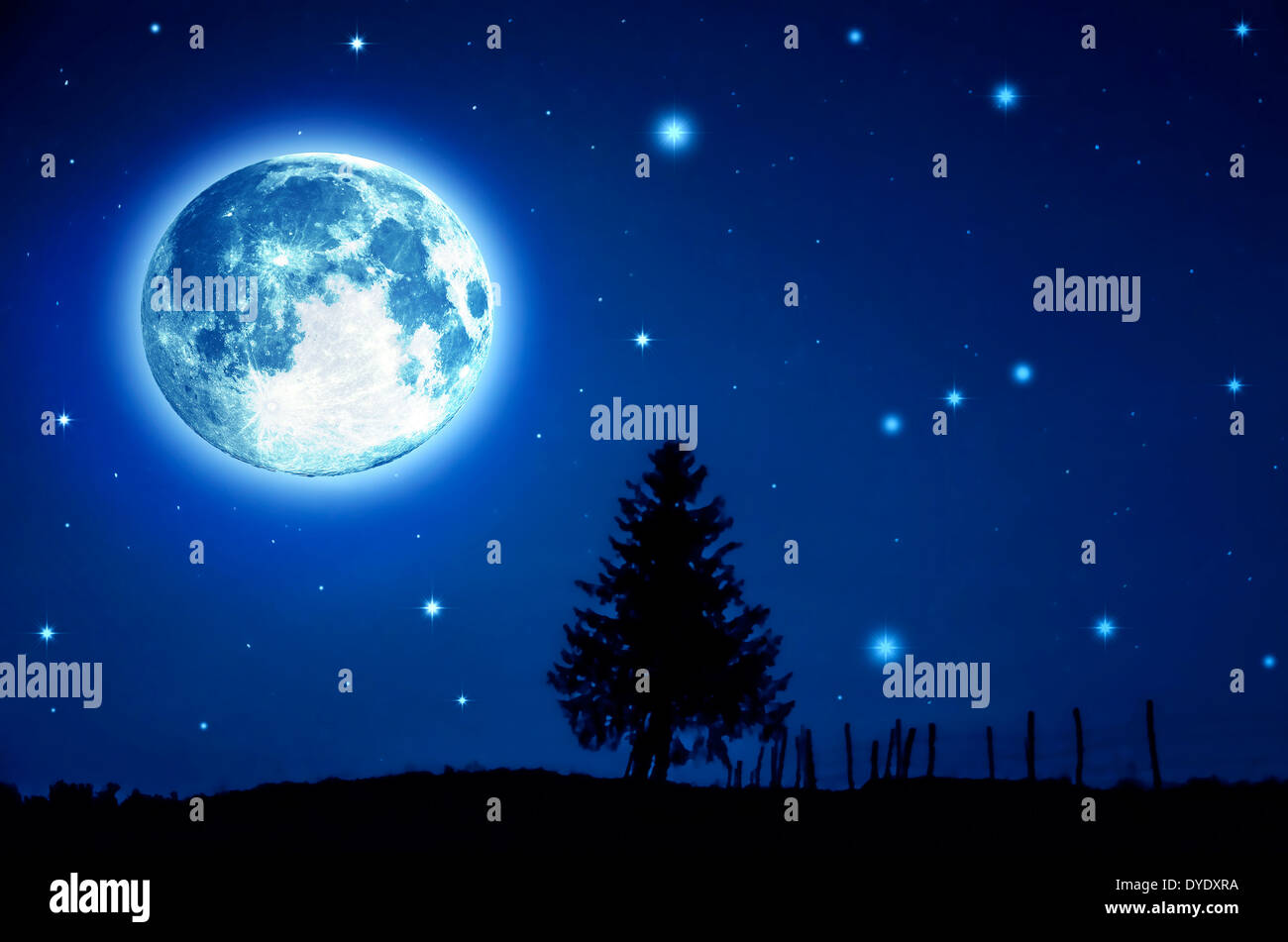 Starry sky with moon at night hi-res stock photography and images - Alamy