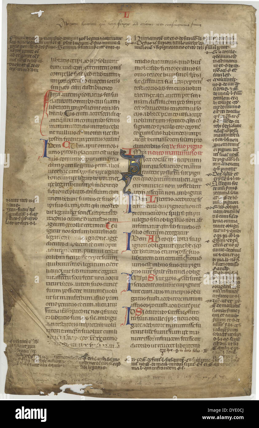 Verso of leaf from a glossed Codex Justinianus Stock Photo