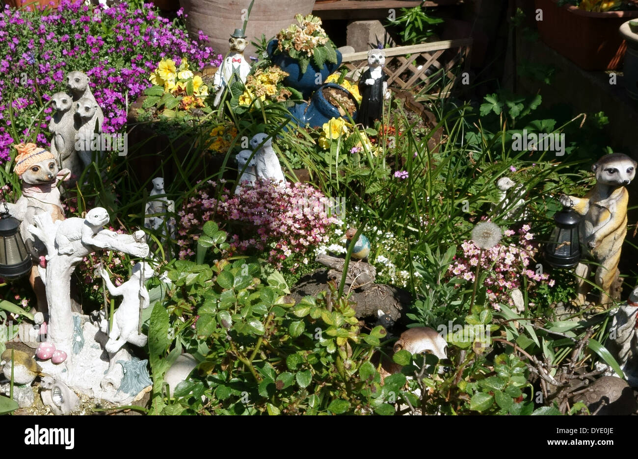 Garden in South London with meerkat ornaments Stock Photo
