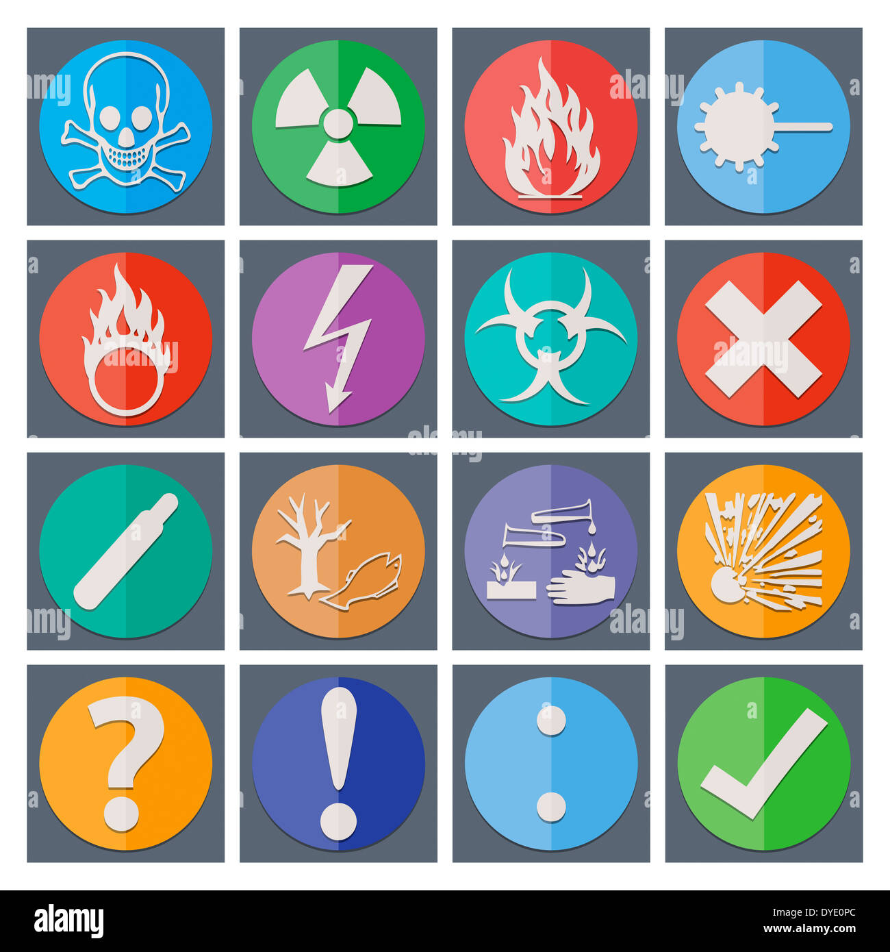 Colored Danger sticker icons and symbols Stock Photo