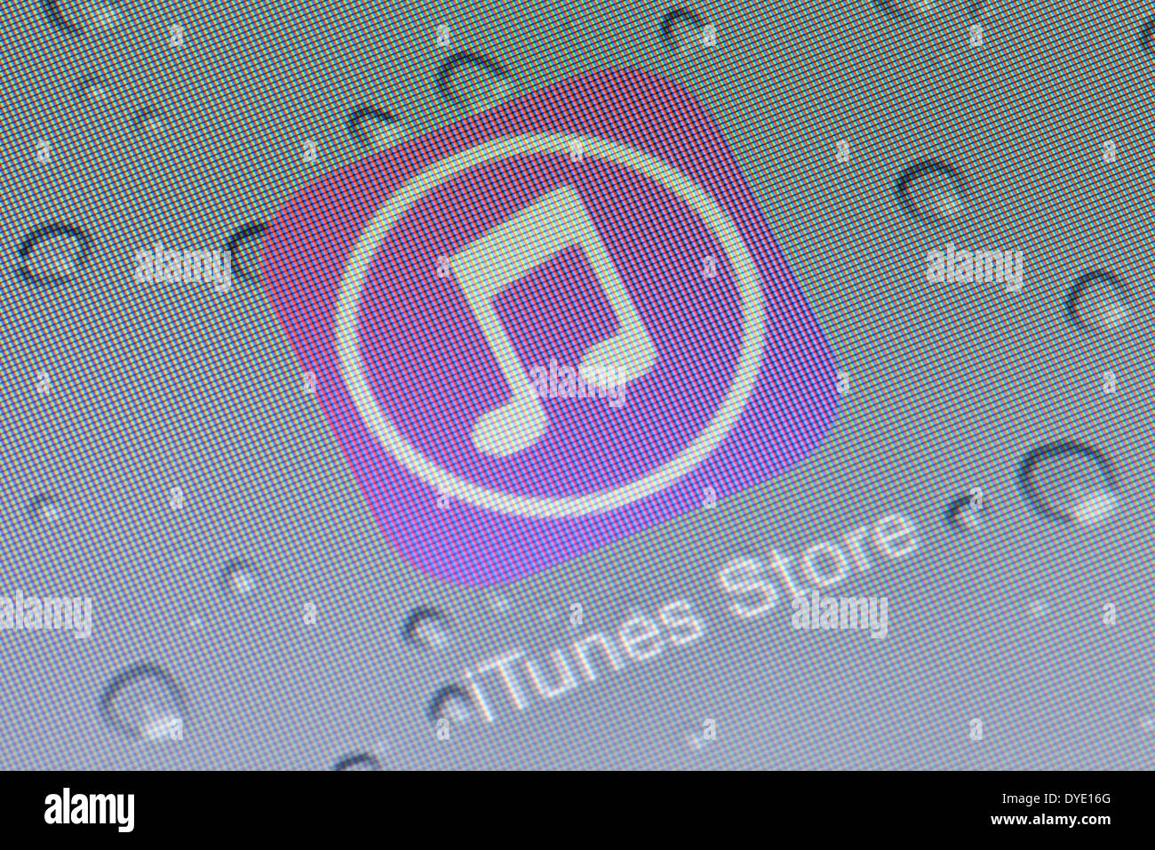 Close up of the Apple iTunes store app icon logo on an iPad, UK Stock Photo