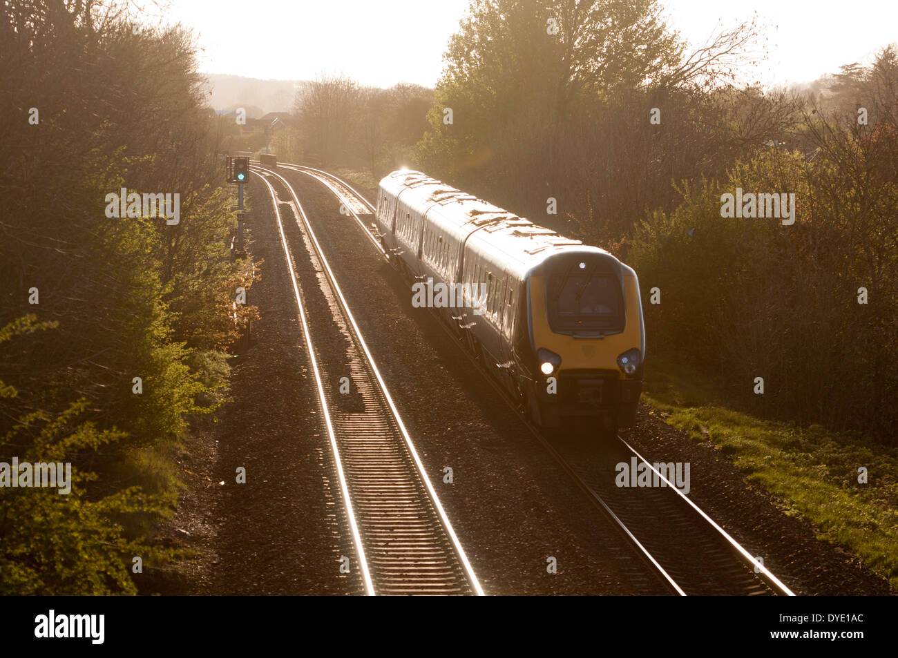 Cross Country Voyager train, atmospheric light. Stock Photo