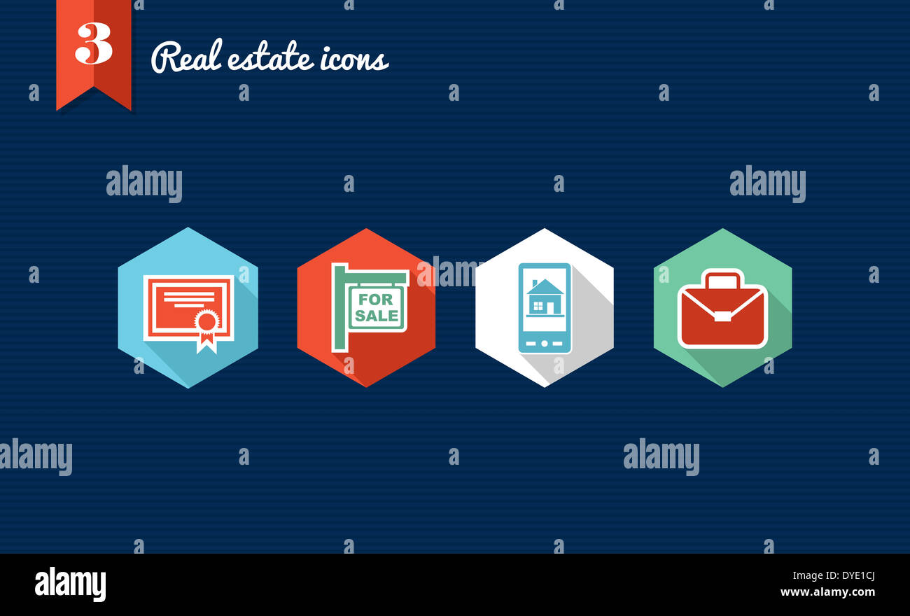 Set of flat design icons for Real estate business and properties ...