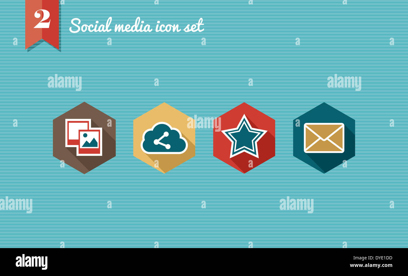 Set of flat design icons for Social media network illustration. Vector ...
