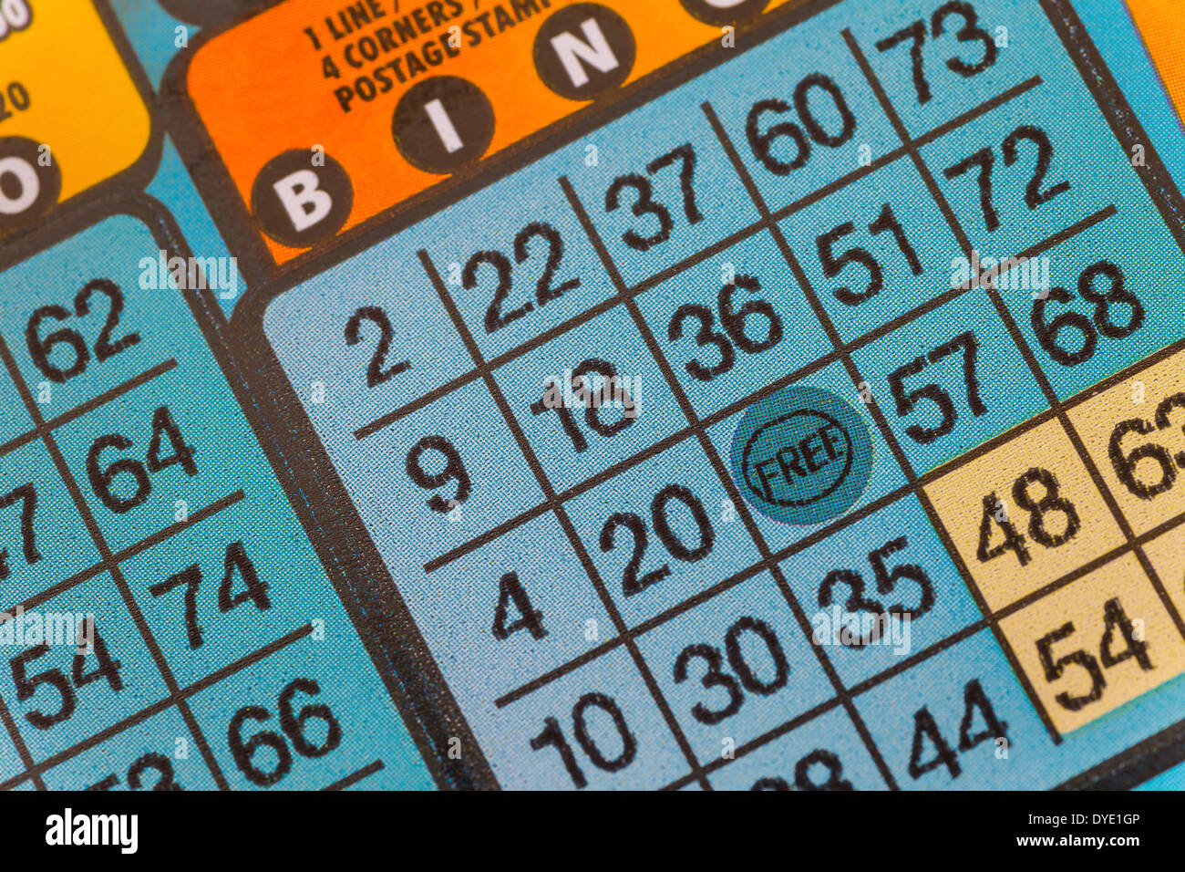 Detail of a bingo lottery scratch ticket. Stock Photo
