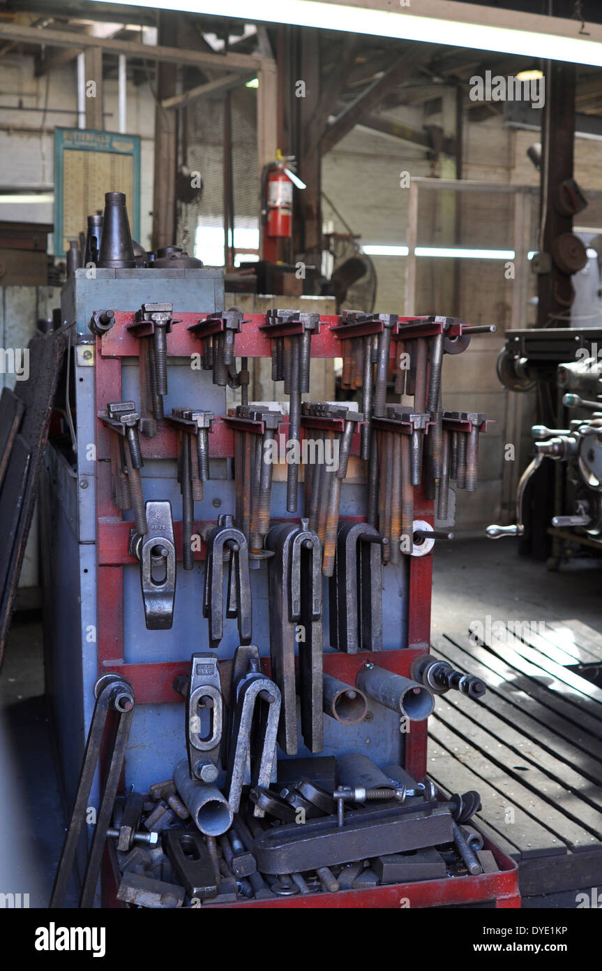 Rack of machinist tools in warehouse workshop Stock Photo
