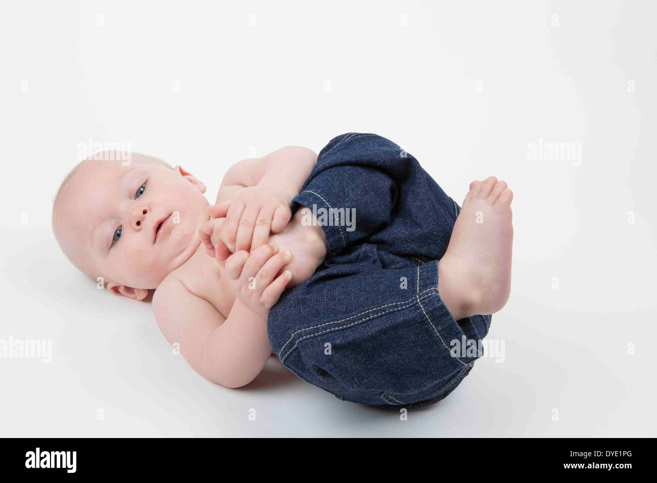 Six Month Old Baby Boy Discovers His Foot Stock Photo Alamy