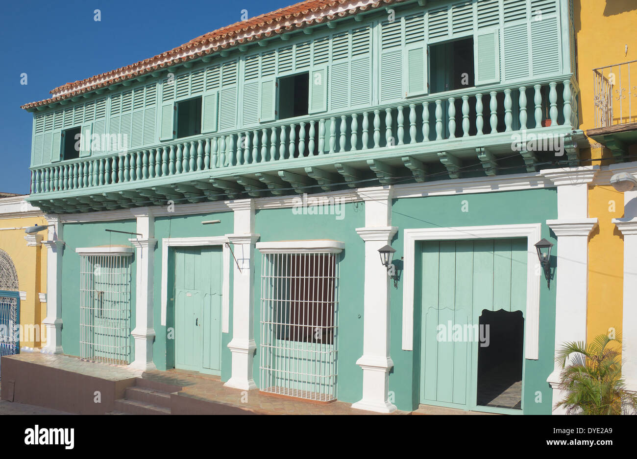 Green building Calle Simon Bolivar historic centre Trinidad Sancti Spiritus Province Cuba Stock Photo