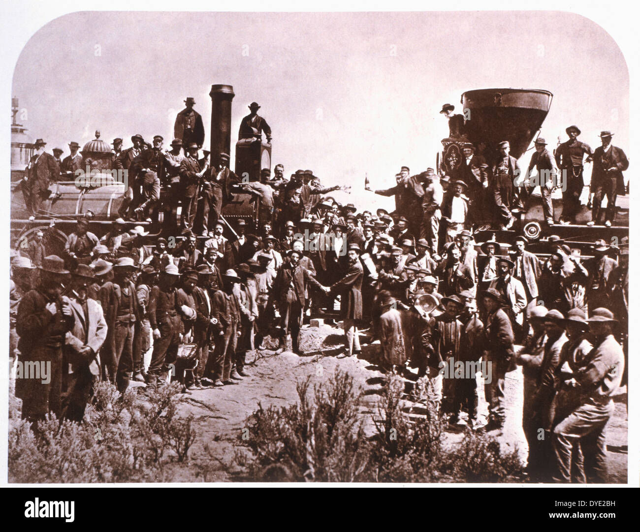 Crowd at Completion of the Trans-Continental Railroad, Pomontory, Utah, 1869 Stock Photo
