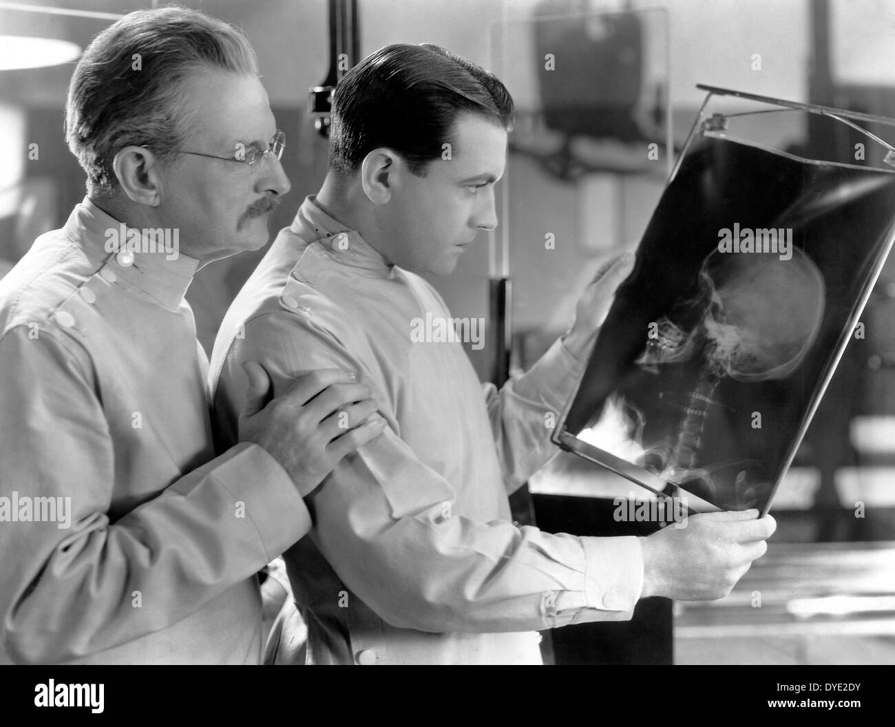John St. Polis & Richard Barthelmess, on-set of the Film, 'Alias the Doctor', 1932 Stock Photo