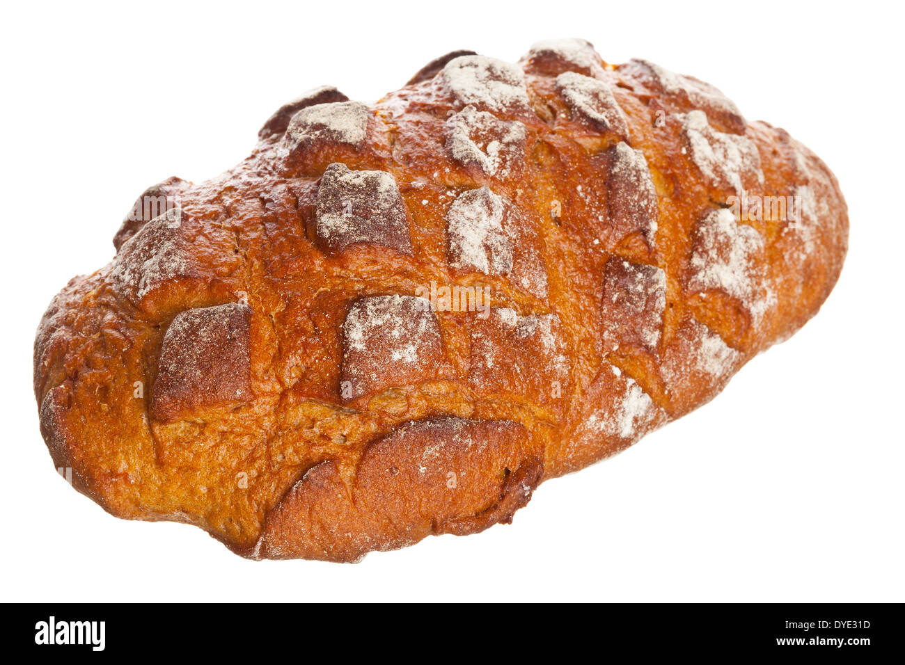 One loaf of rustic homemade farmhouse bread isolated on white background Stock Photo