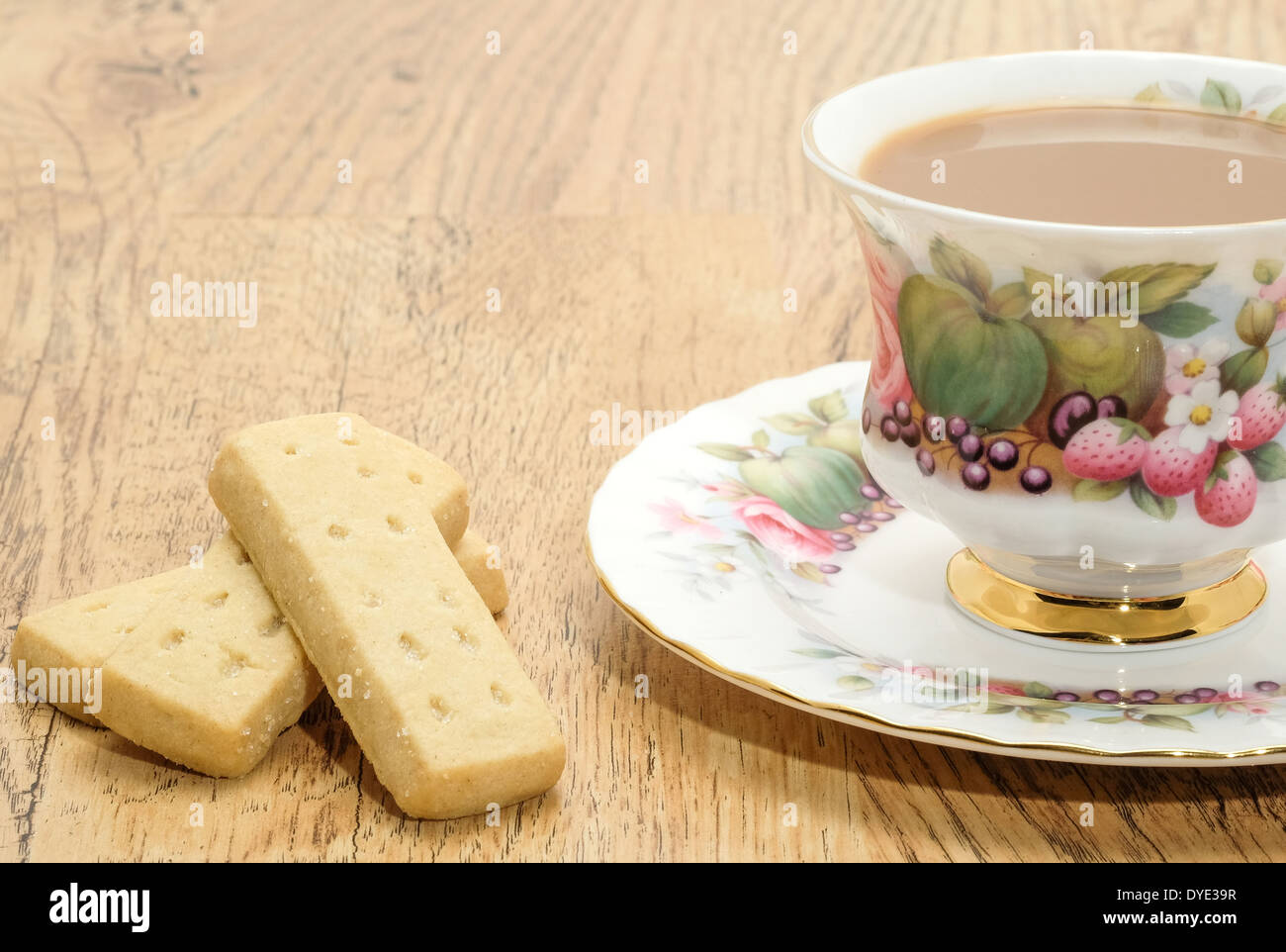 Traditional Shortbread biscuits with a hot drink - studio shot Stock Photo