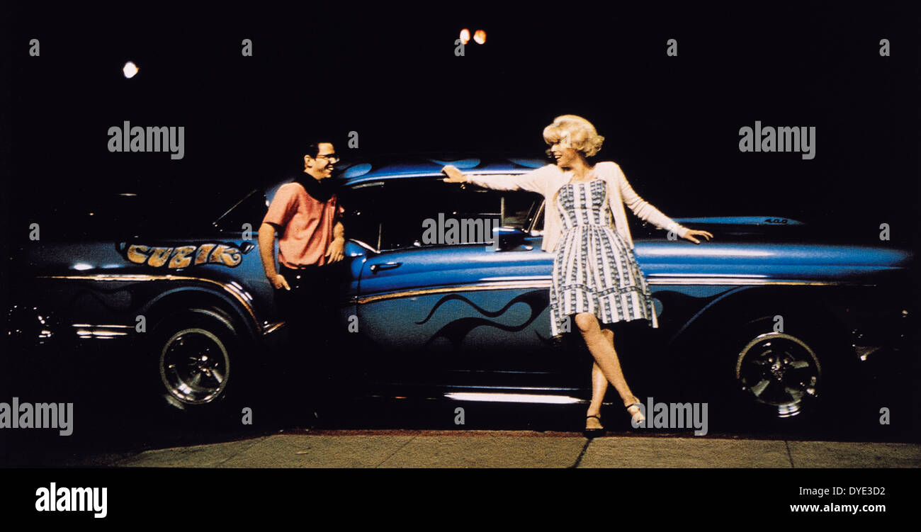 Candy Clark and Charlie Martin Smith, on-set of the Film, 'American Graffiti', 1973 Stock Photo