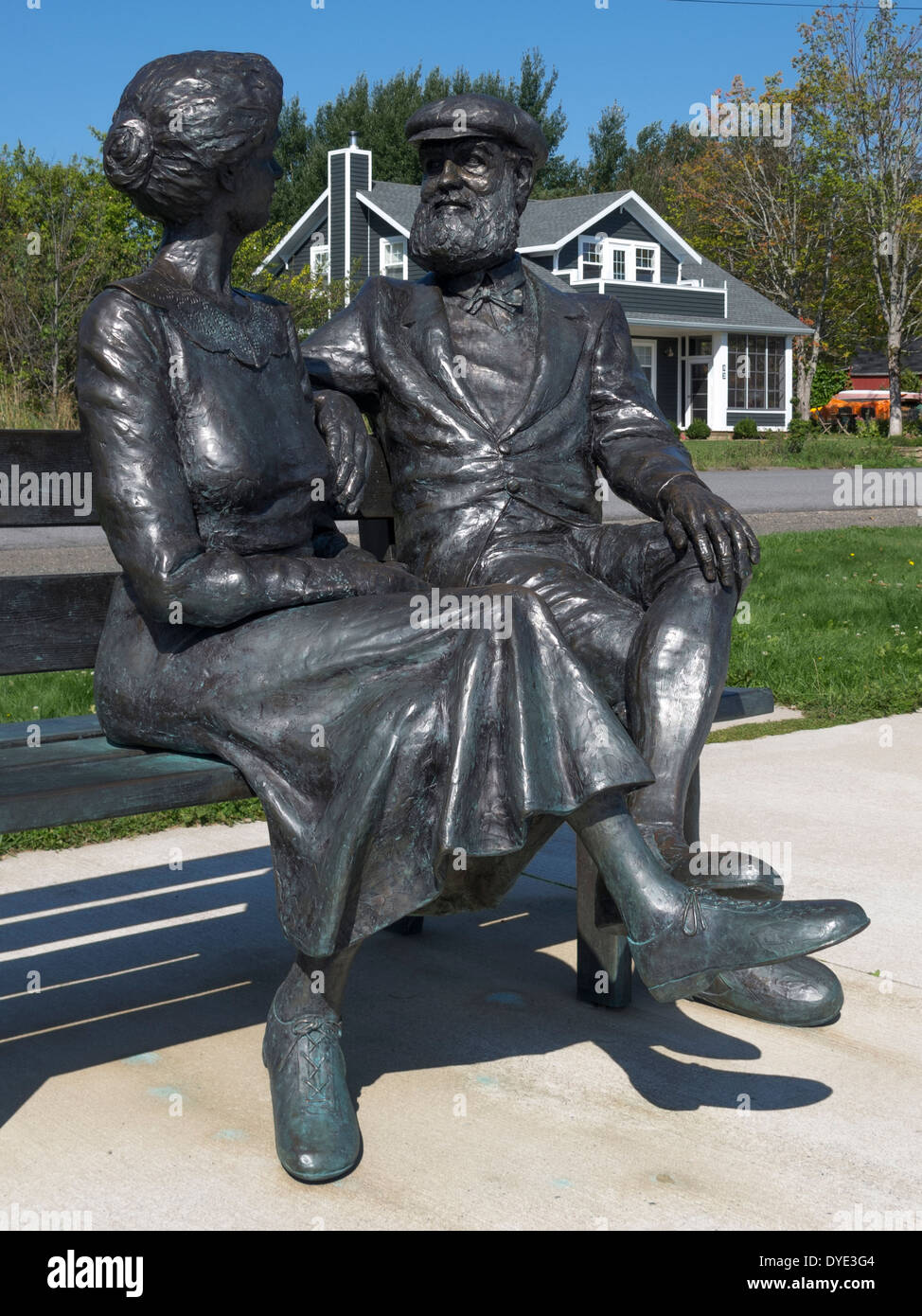 Statue of Alexander Graham Bell and his wife, Baddeck, Cape Breton, Nova Scotia Stock Photo