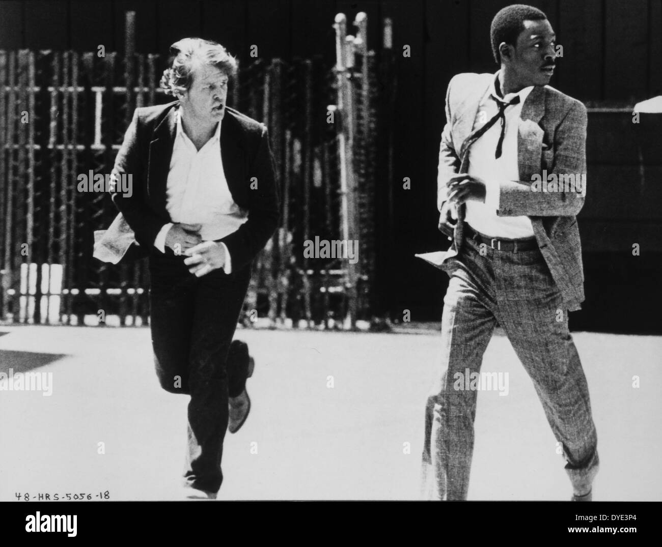 Eddie Murphy and Nick Nolte, on-set of the Film, '48 Hrs.', 1982 Stock Photo