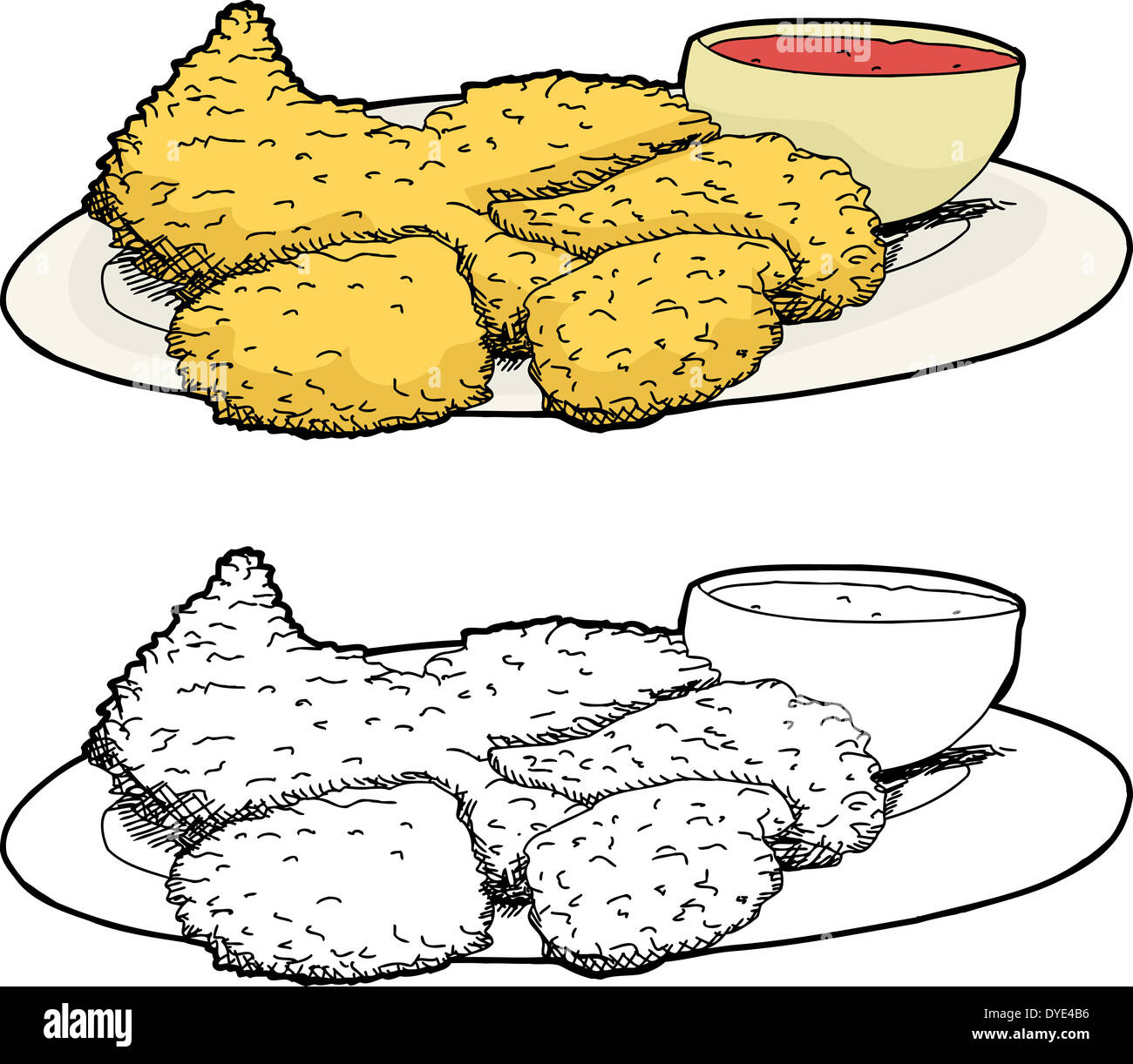 Isolated cartoon plate of fried chicken and hot sauce Stock Photo Alamy