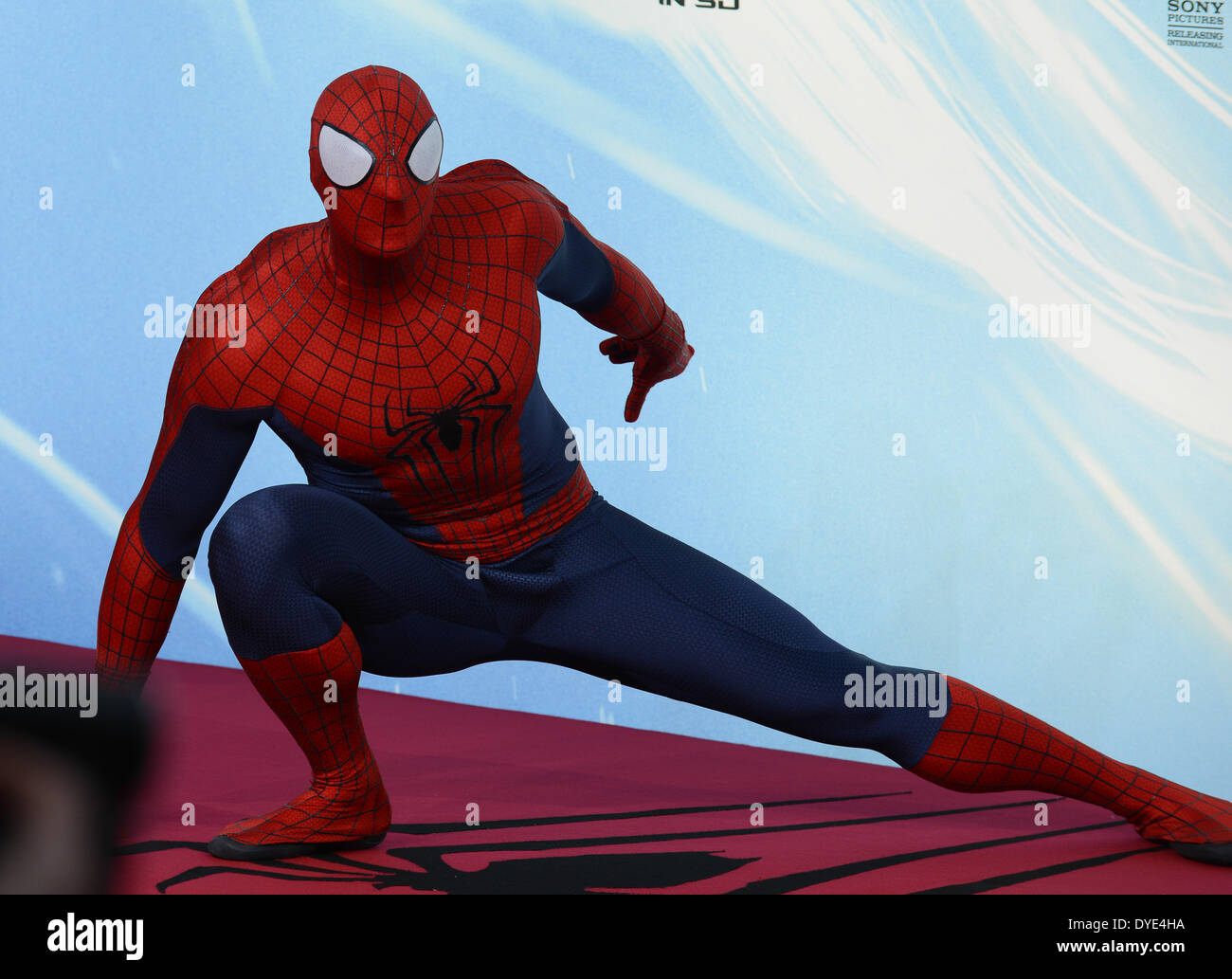 BERLIN, GERMANY, 15th April, 2014. Spider-Man attends the 'The Amazing Spider-Man 2' Premiere in Sony Centre, Potsdamer Platz on April 15th, 2014 in Berlin, Germany. Credit:  Janne Tervonen/Alamy Live News Stock Photo
