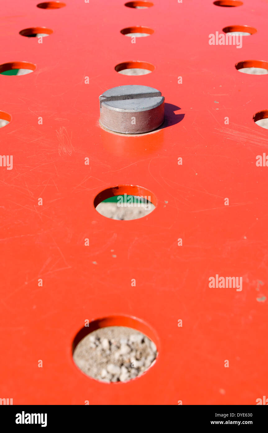 Detail from a picnic table at the Meccano Bridge, Nob End, Little Lever, Bolton, Manchester, England, UK Stock Photo