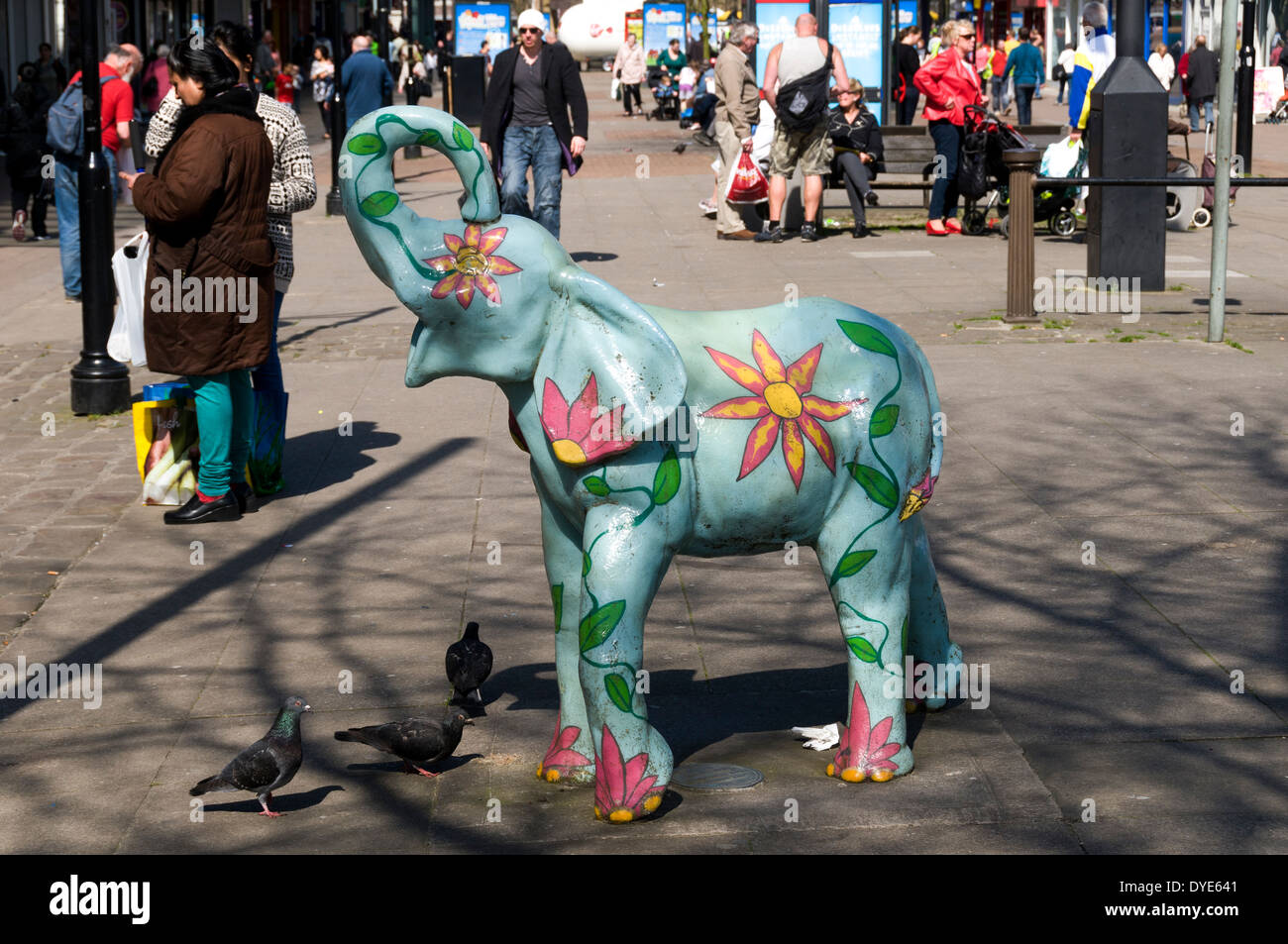 Colourful painted elephant on Newport Street, Bolton, Greater