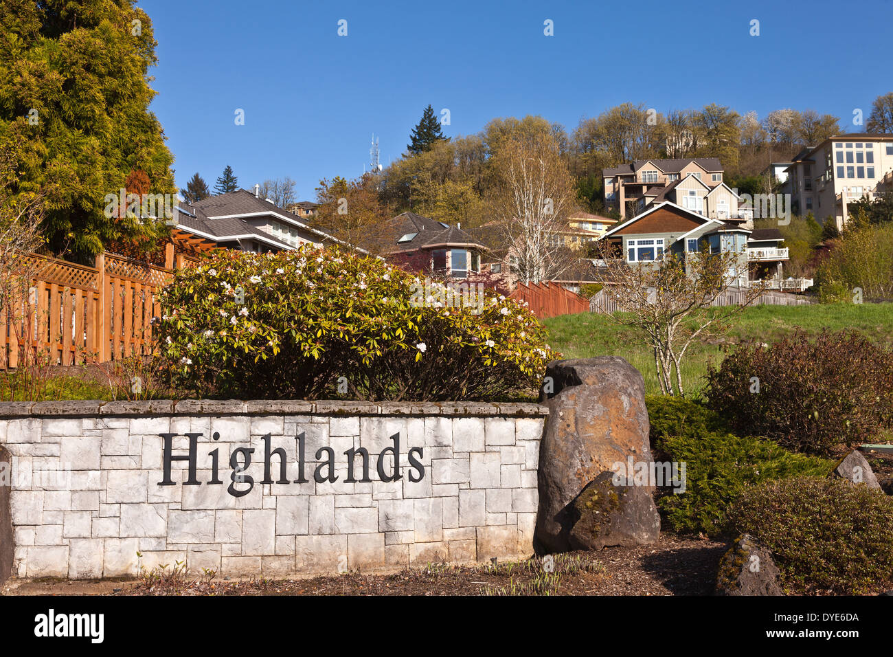 Residential houses clustered on a hillside in Clackamas Highland hills Oregon Stock Photo Alamy