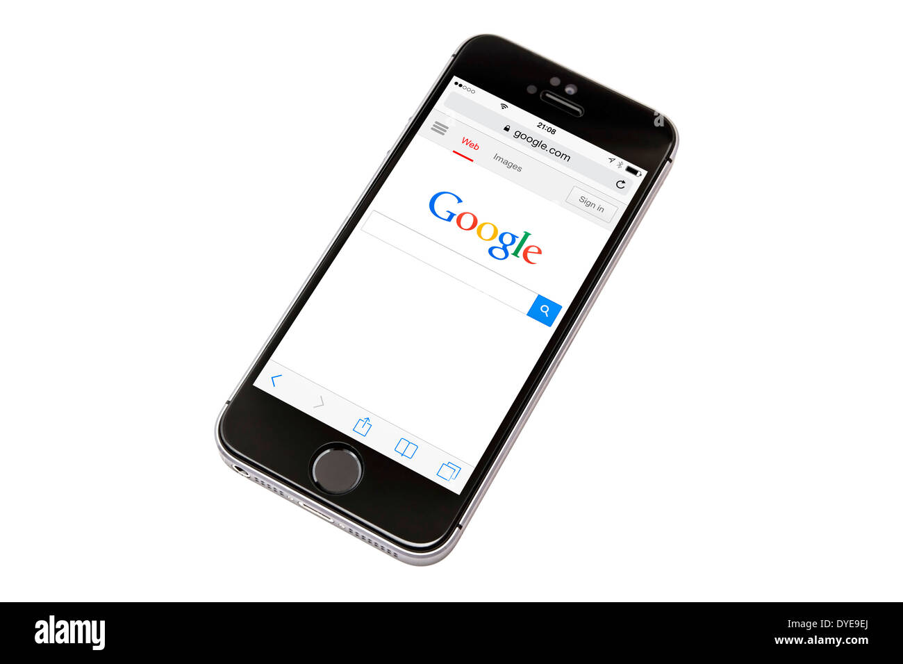 Google wbesite display on iPHONE 5S screen Stock Photo