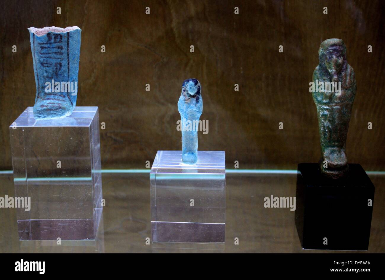 Objects native to Egypt created from the semi- precious stone Lapis lazuli. Collection of mini sarcophagi. Barcelona. Spain 2013 Stock Photo
