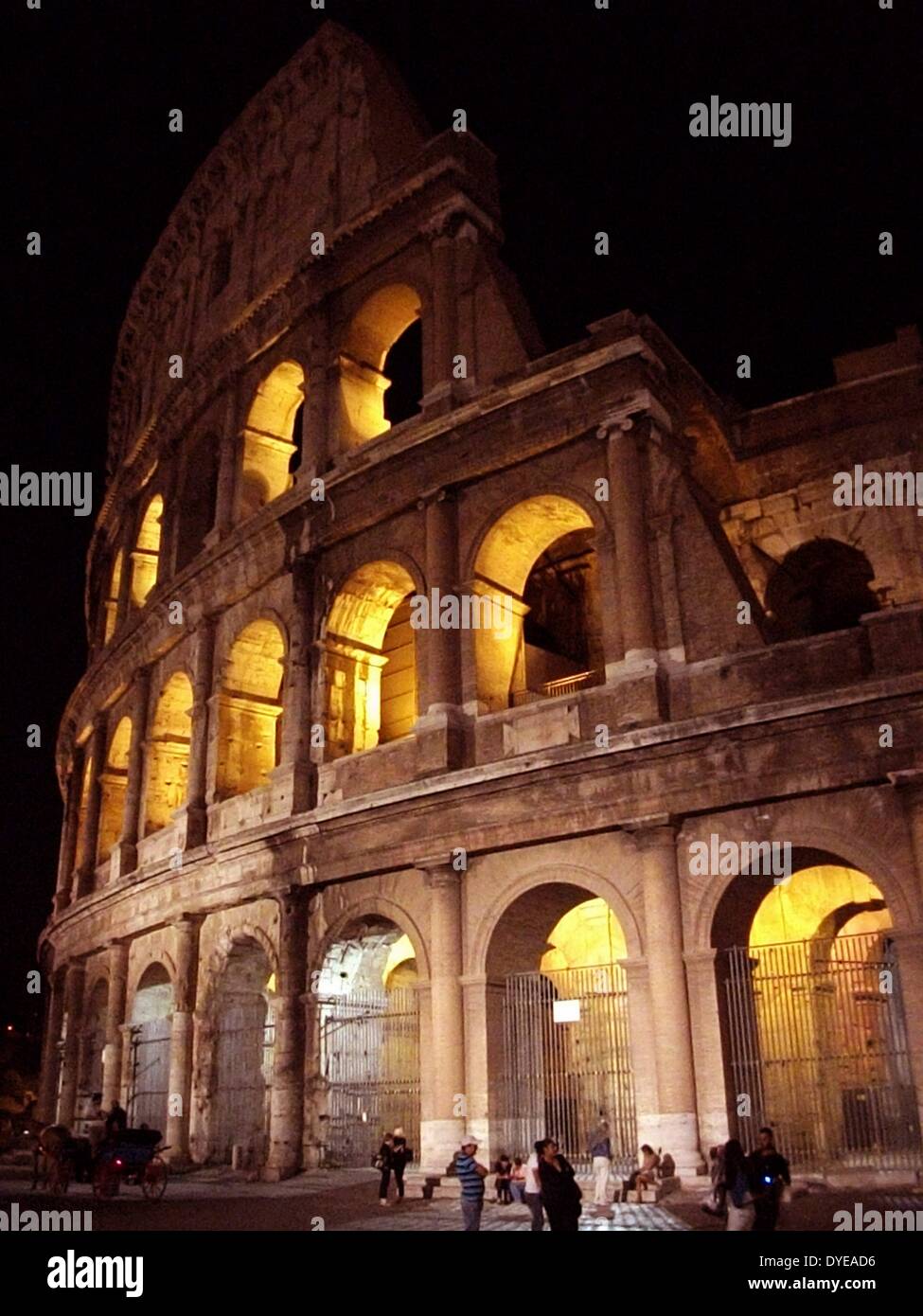 Night time view of the Colosseum, an elliptical amphitheatre in the centre of the city of Rome. Built 70-80 AD. Rome. Italy 2013 Stock Photo