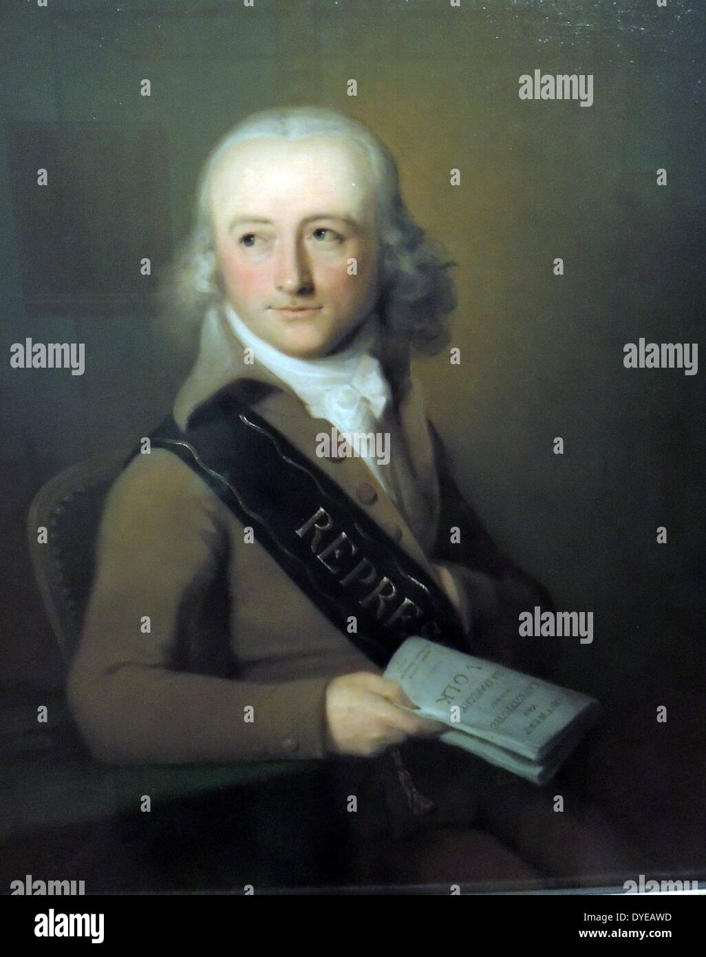 Portrait of Leonardus Van der Voort by Johan Bernard Scheefer (1765-1809) oil on canvas, 1799. Leonardus van der Voort was one of Holland's delegates to the National Assembly. He holds the seat? of the Constitution of the Batavian Republic of 1788. He wears the sash donned by all of the people's delegates. As far as is known, this is the only painted portrait of a member of the National Assembly. Stock Photo