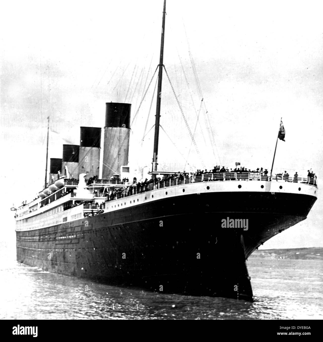 RMS Titanic was a British passenger liner that sank in the North Atlantic Ocean on 15 April 1912 after colliding with an iceberg during its maiden voyage from Southampton, UK to New York City, US. The sinking of Titanic caused the deaths of 1,502 people in one of the deadliest peacetime maritime disasters in modern history. Stock Photo