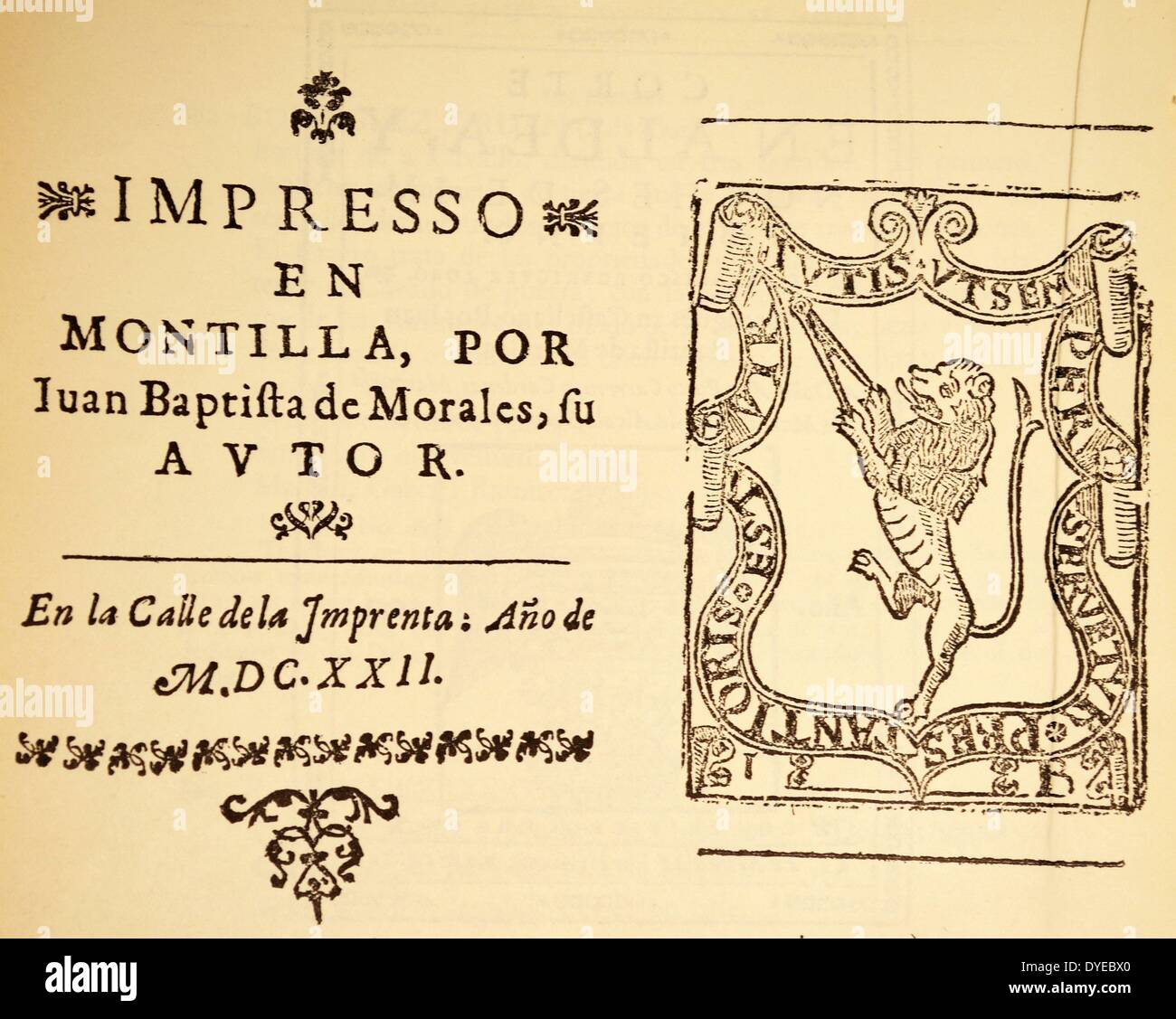 Final Pages from Francisco Rodriguez Lobo, Corte en Aldea. Montilla, Por el Autor. Dated 1622 Stock Photo