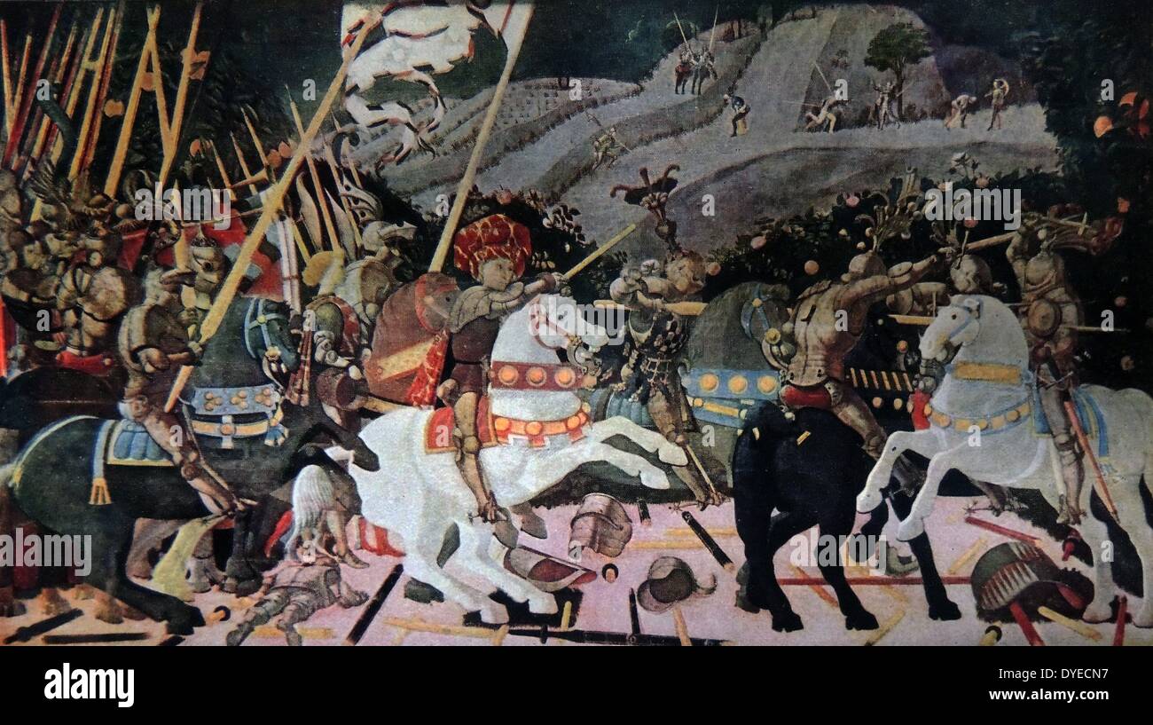The Rout of San Romano. One of the set of three paintings by the Florentine painter Paolo Uccello (1397 - 1475) depicting events that occurred at the Battle of San Romano in 1432. Dated 1435. Stock Photo