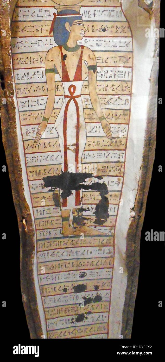 Egyptian Sarcophagus (Coffin of Udiaersen) 400 B.C. Goddess Nut can be seen in two different forms. Stock Photo