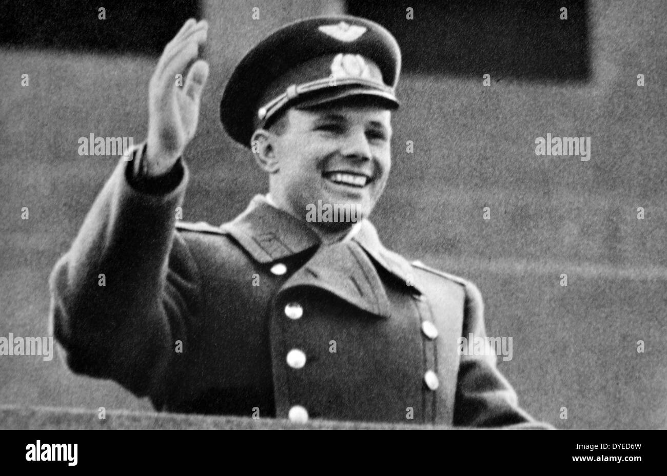 Yuri Gagarin at Moscow's Vnukovo airport after Gagarin's historic flight in 1961. Stock Photo