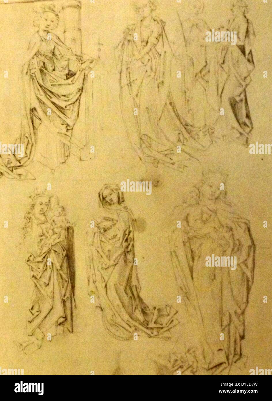 Sketches of various Saints and version of Madonna. By Martin Schongauer (1448 - 1491) German painter and engraver. Dated 15th Century Stock Photo