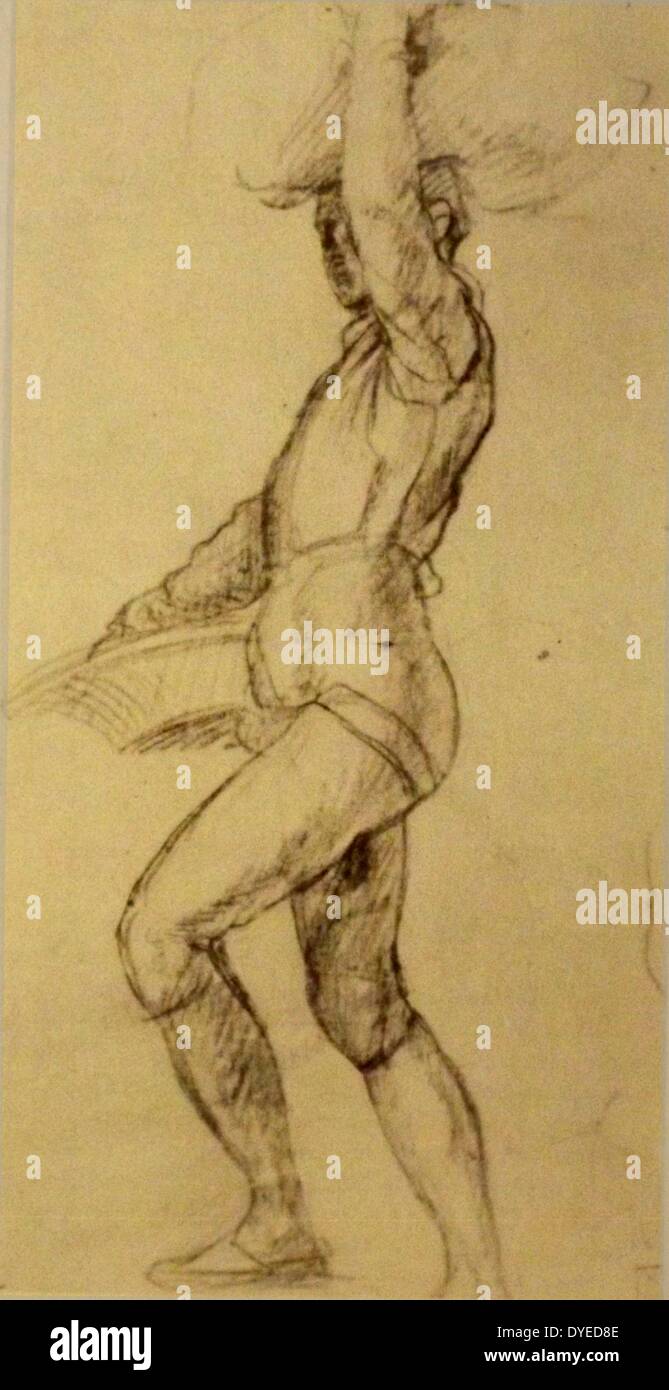 Incomplete Study of a Boy Carrying a Sack on his Head by Andrea Del Sarto (1486 - 1530) Italian painter from Florence during the High Renaissance and early Mannerism period. Dated early 16th Century. Stock Photo