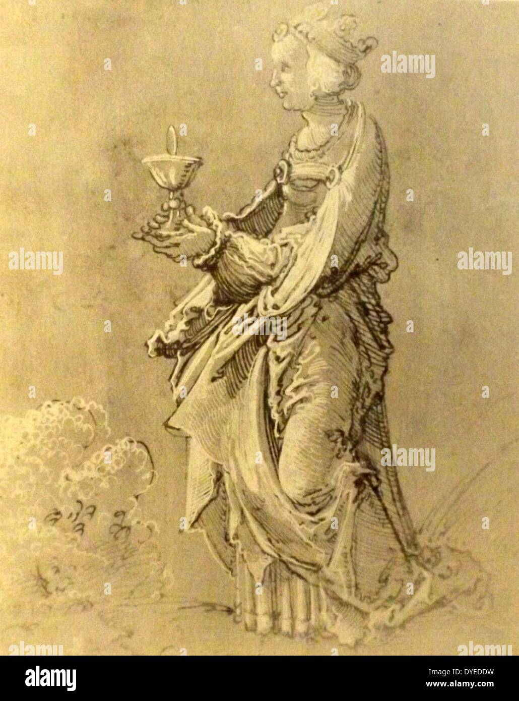 Drawing of Saint Barbara by Albrecht Altdorfer (1480 -1538) German painter, engraver and architect of the Renaissance period in Regensburg. Dated 16th Century Stock Photo