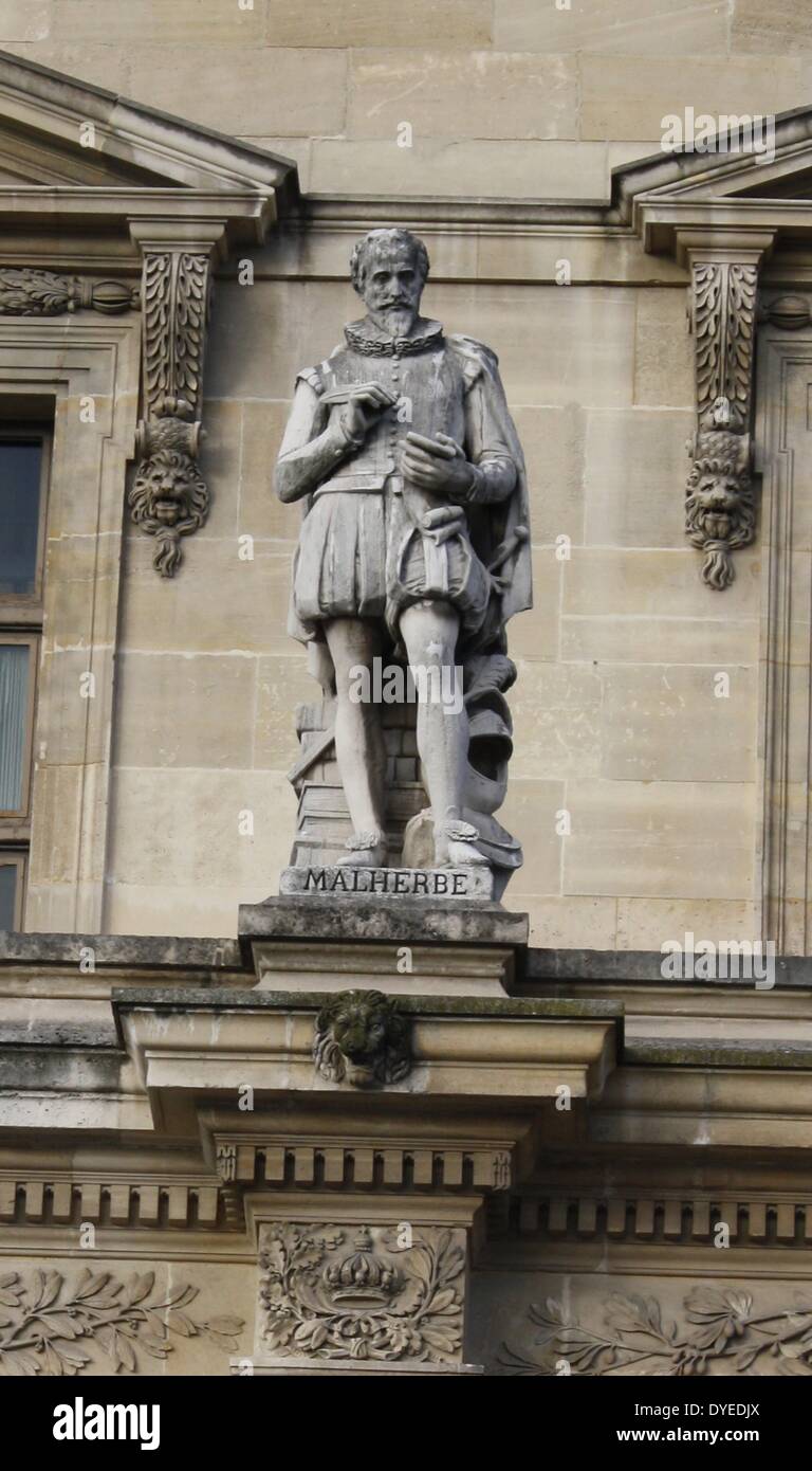 Statues embellishing the Louvre Museum, François de Malherbe 2013. A French poet, critic and translator. Stock Photo