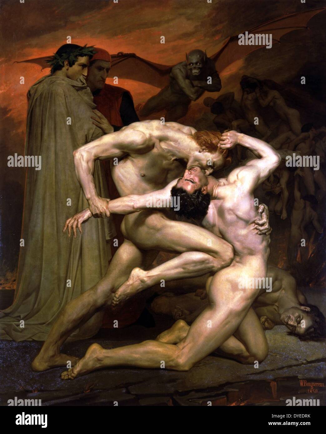 Dante And Virgil In Hell 1850. Painted by French artist William-Adolphe Bouguereau. Oil on Canvas Stock Photo