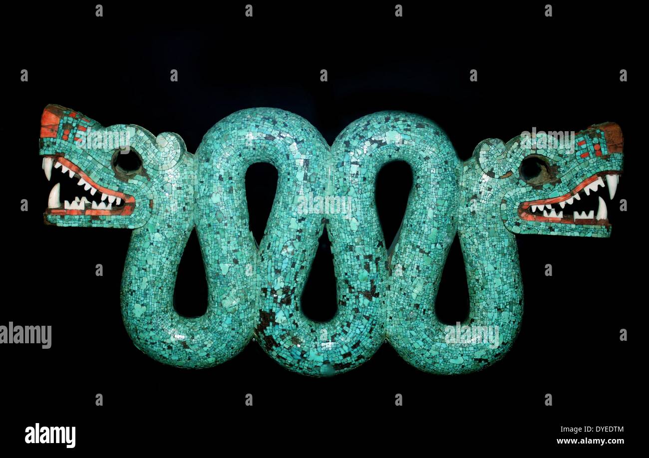 Double Headed Serpent 1400 A.D Turquoise Mosaic. Mixtec-Aztec Stock Photo
