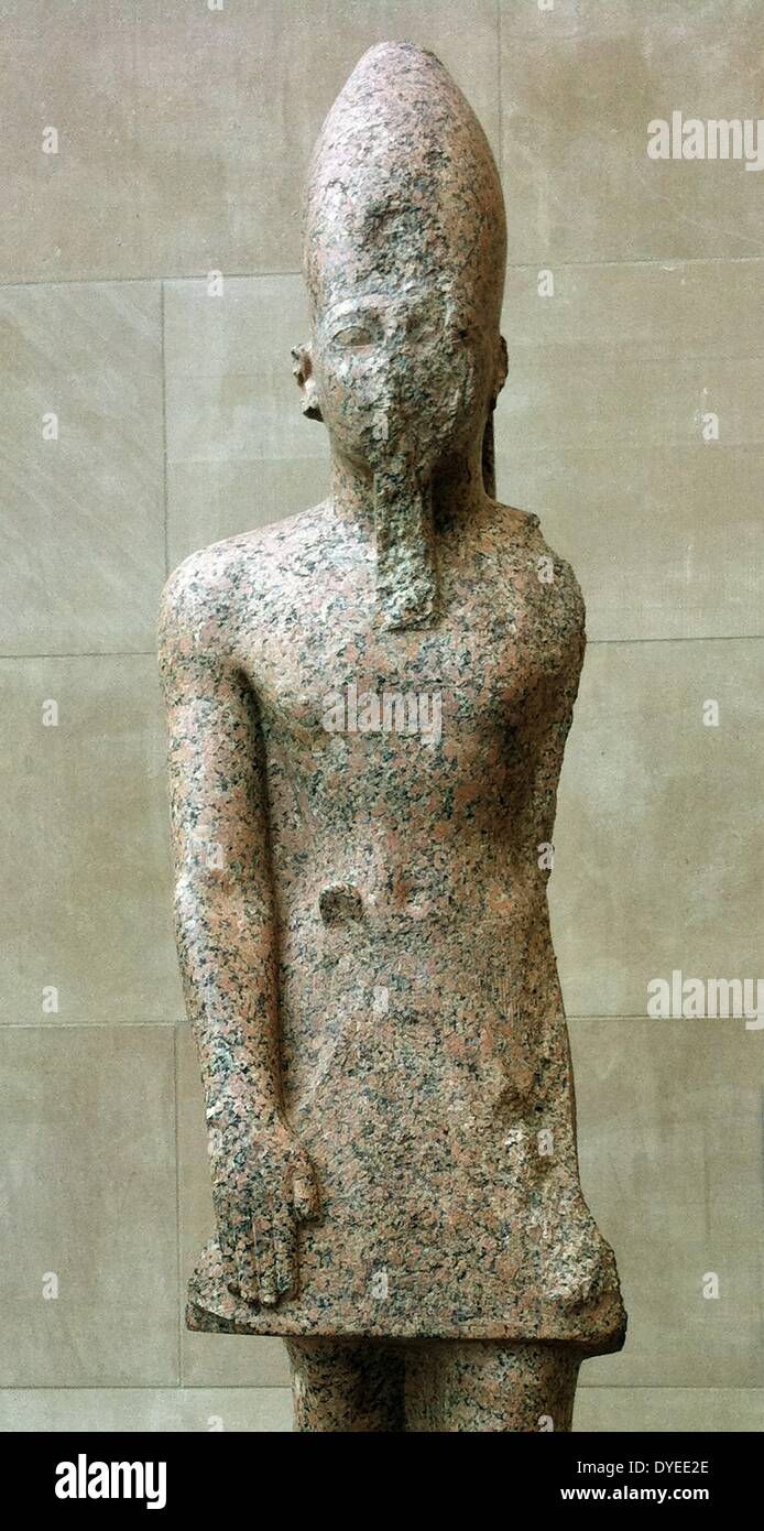 Colossal Red Granite Statue of Thutmose III 1438 B.C. Pharaoh of Egypt. Stock Photo
