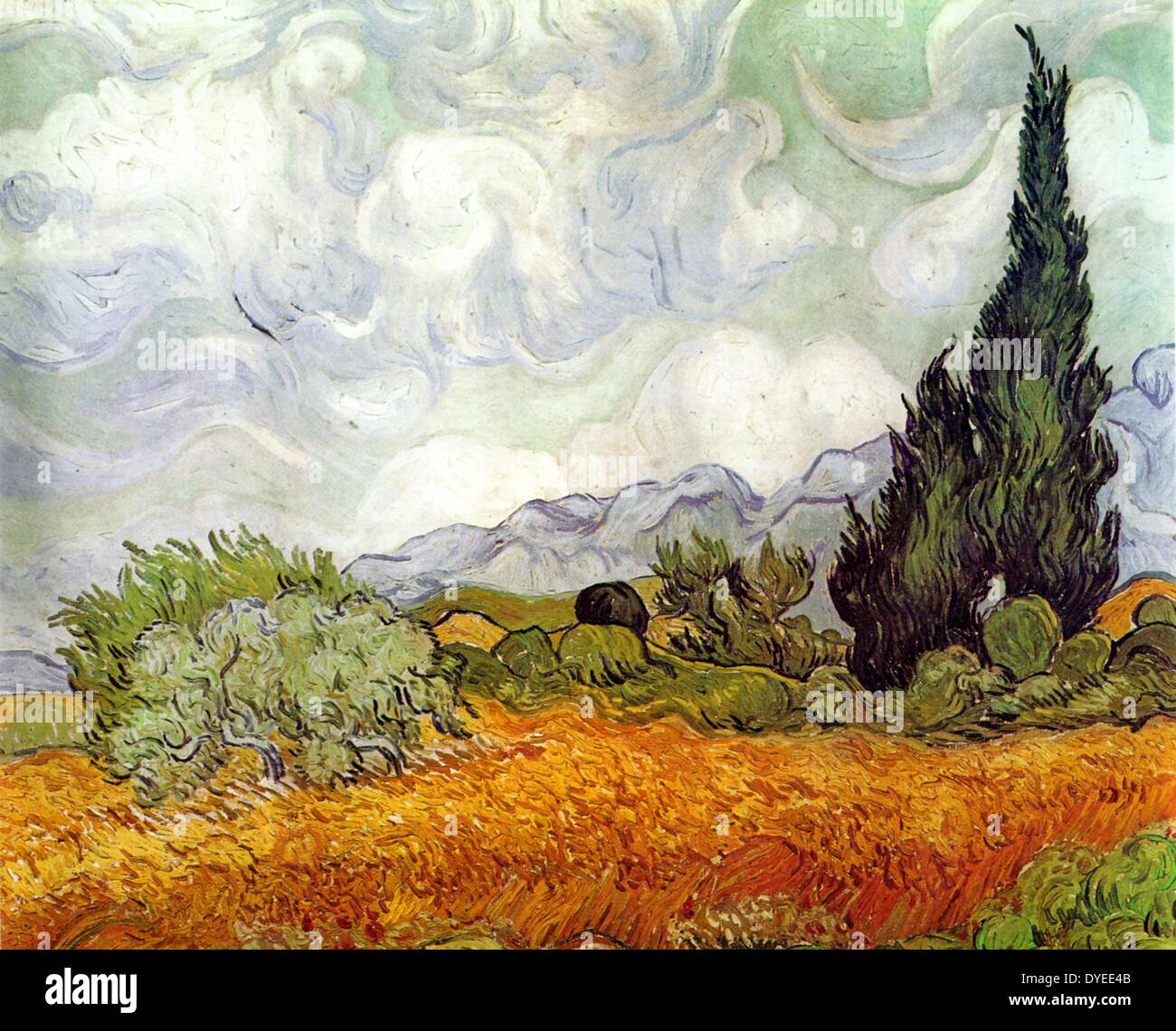 Vincent van Gogh's Wheatfield with Cypresses 1889 A.D. Stock Photo