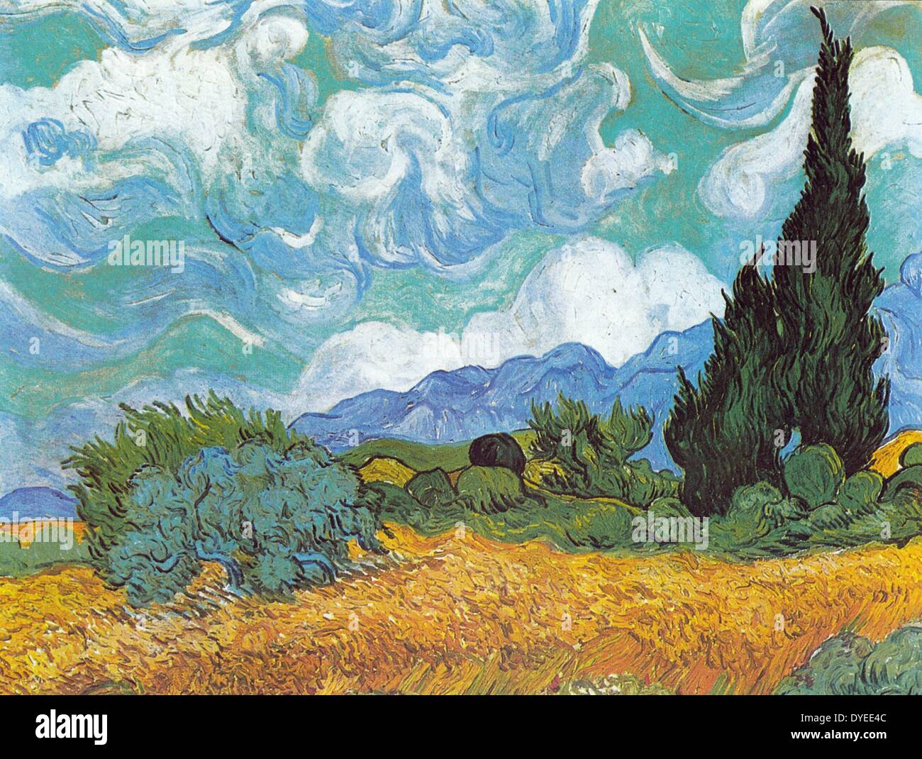 Vincent van Gogh's Wheatfield with Cypresses 1889 A.D. Stock Photo