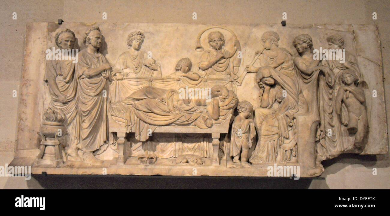 Marble Funeral Ceremony 220 A.D. The relief represents the rite of 'conclamatio'. Stock Photo
