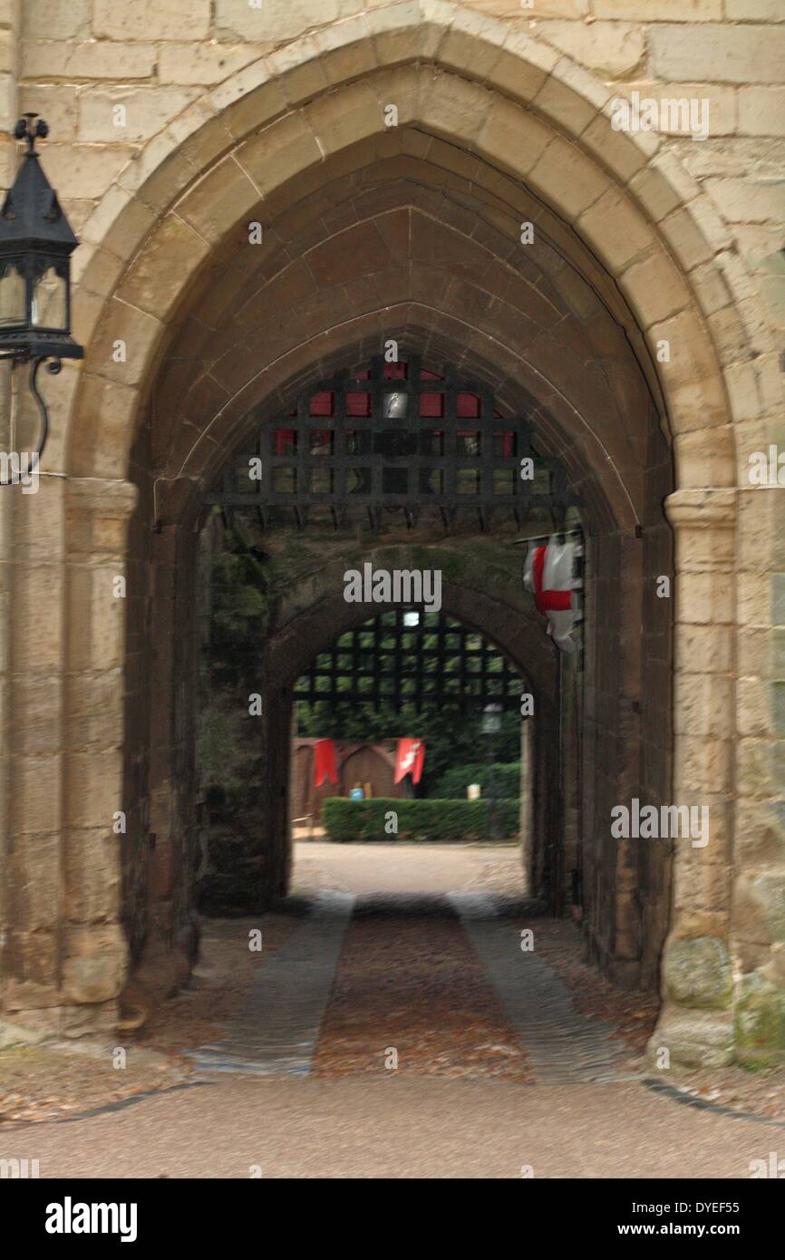 Main Entrance to Warwick Castle 2013. The Medieval castle was developed from an original built by William the Conqueror in 1068 Stock Photo
