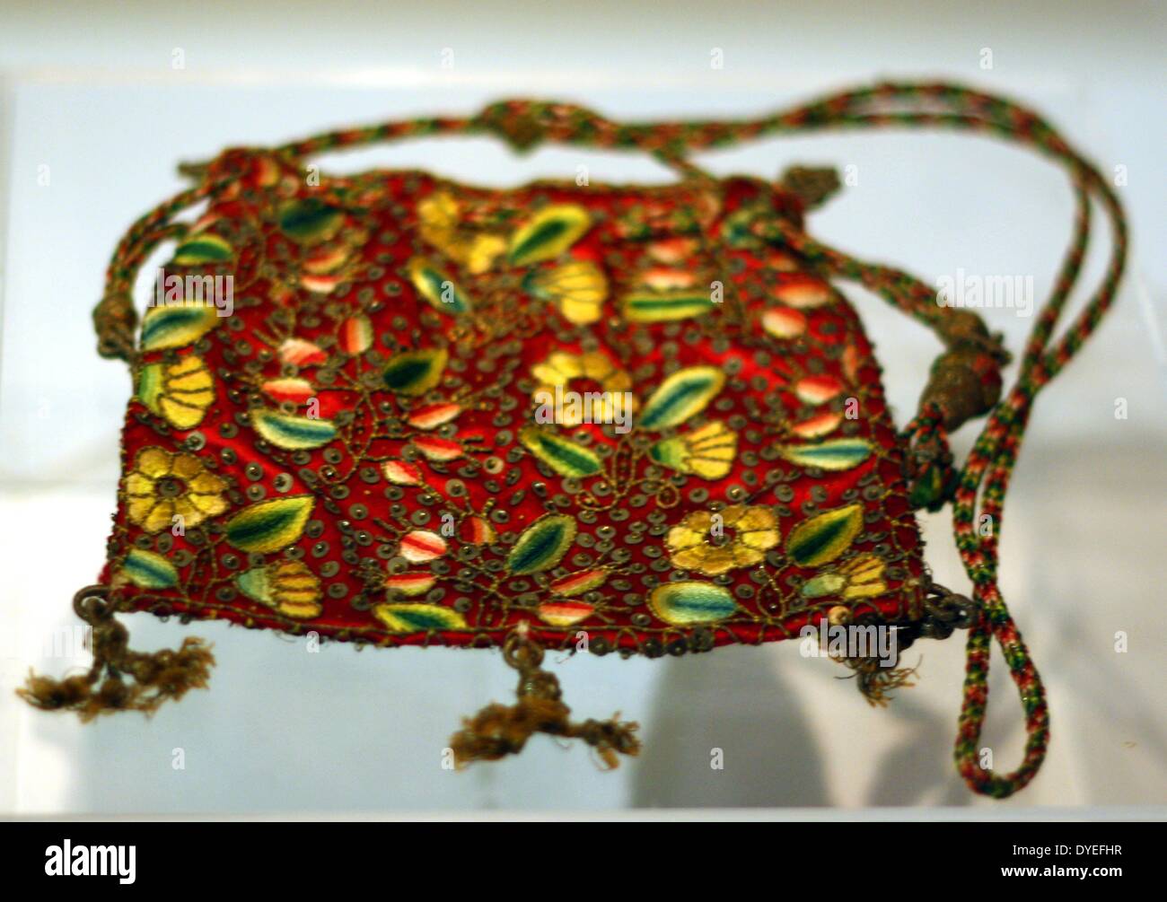 Embroidered Bag or Purse 1620 A.D. Stock Photo