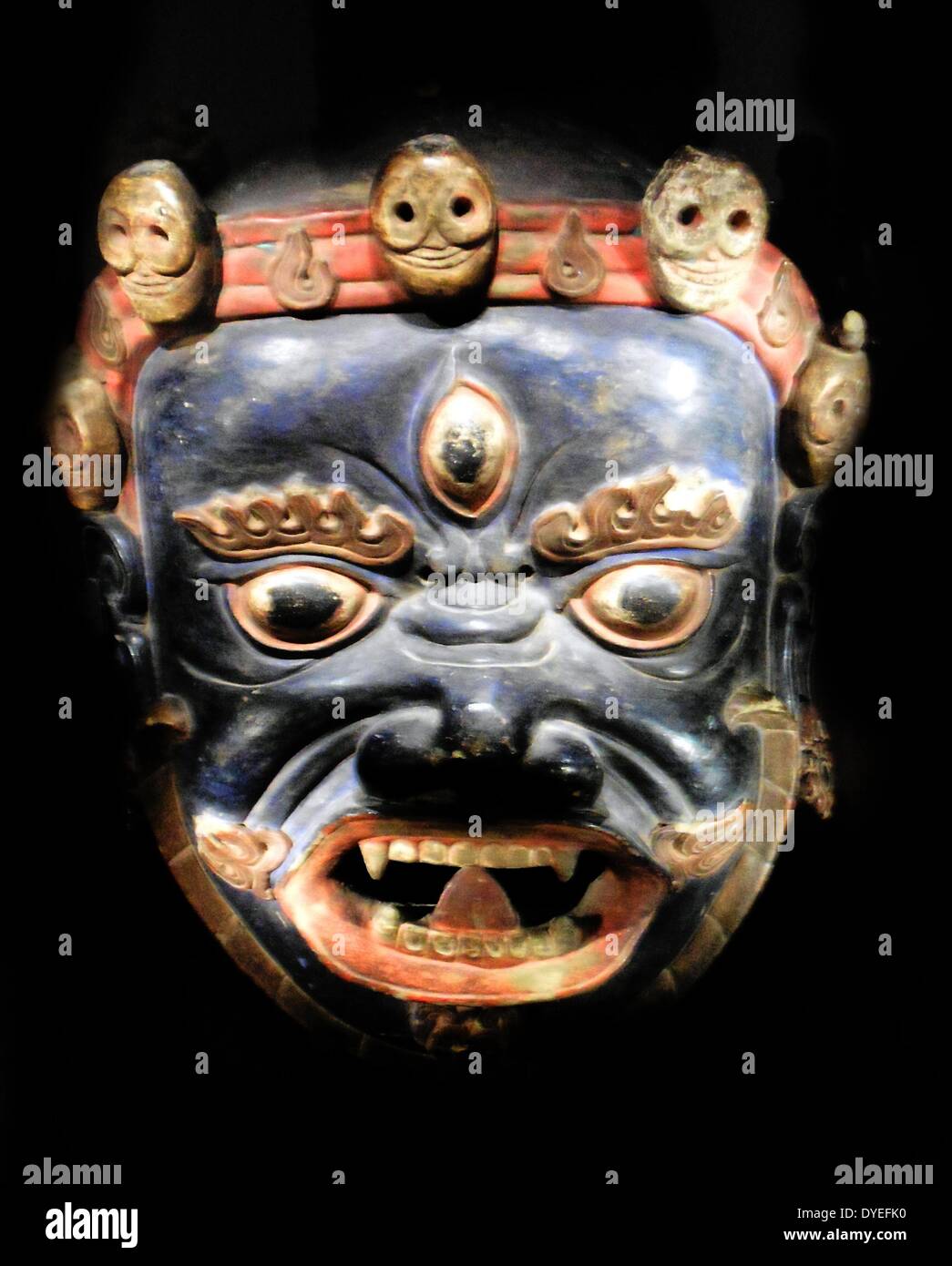 Dance Mask Representing a Tibetan Guardian Deity 1850 A.D. Stock Photo