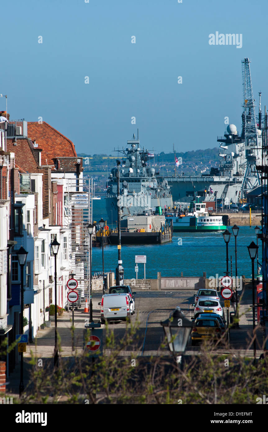 Portsmouth street and Navy dock yard Stock Photo