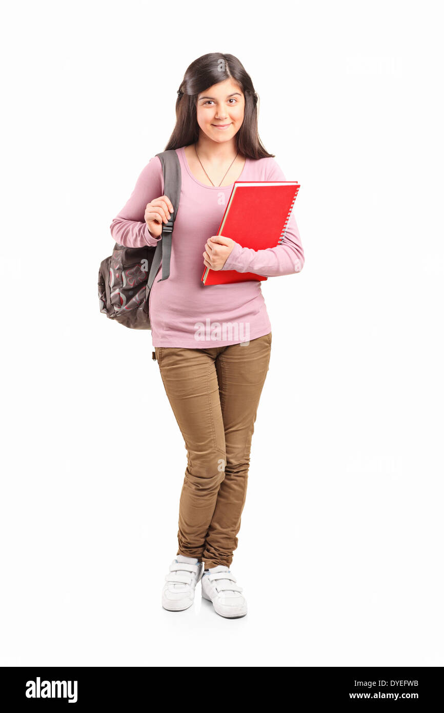 Teenage schoolgirl carrying backpack Stock Photo - Alamy